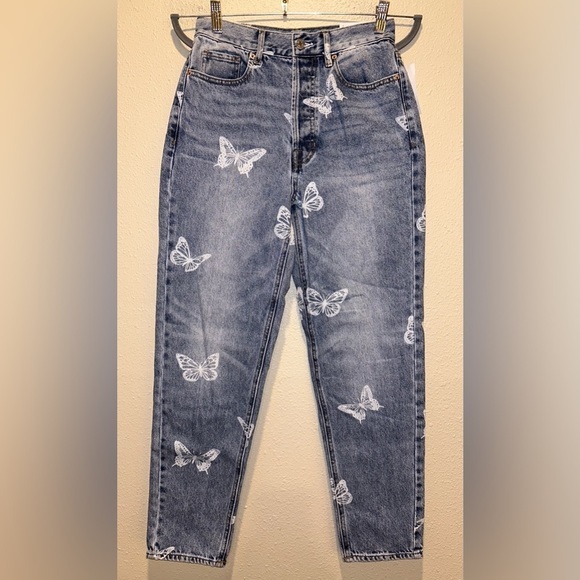 Pacsun Ultra High Rise Slim Light Wash Jeans with Butterfly Print Scattered - 25 - Picture 1 of 11